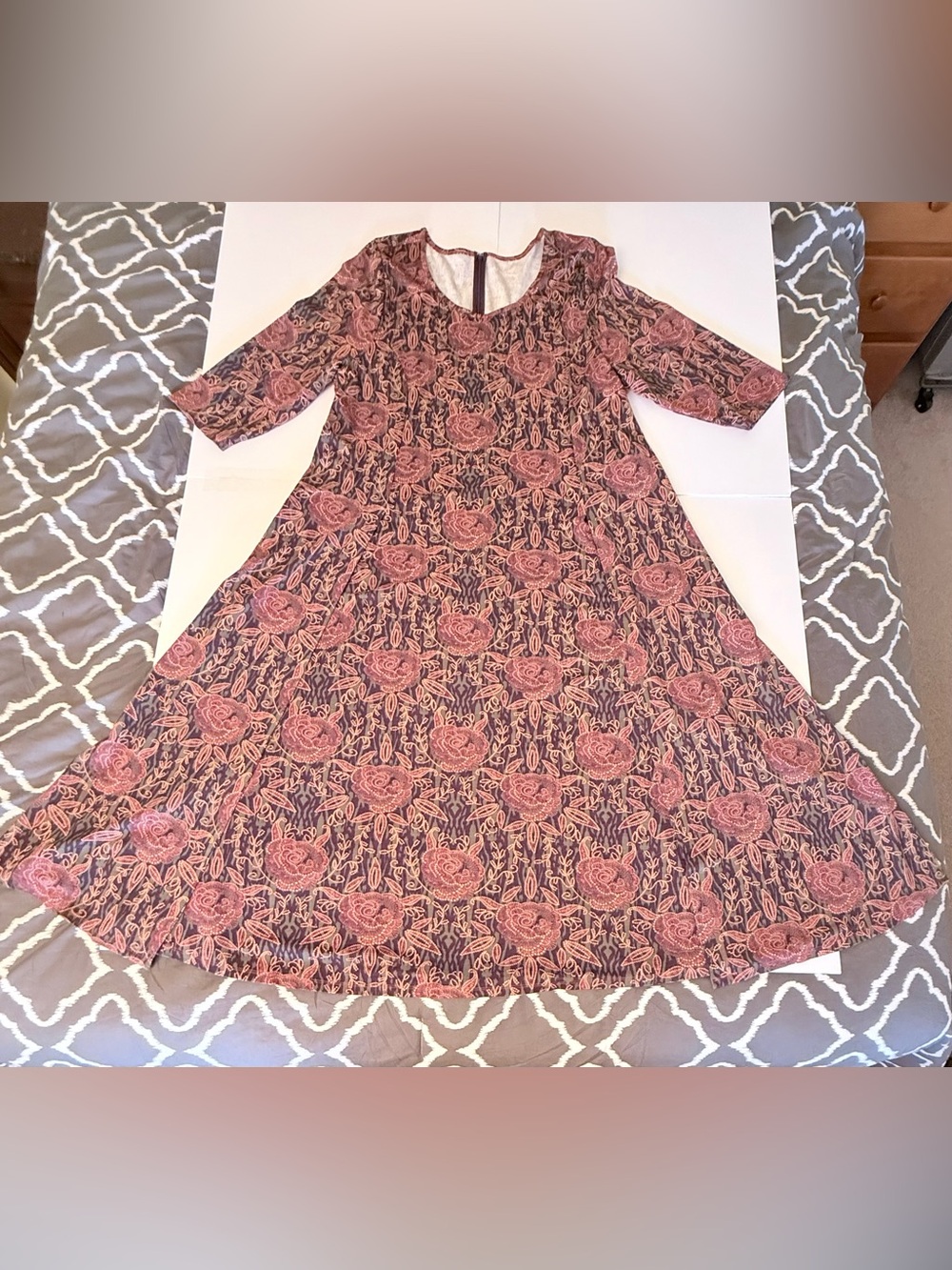 Soft Surroundings Floral Maxi Dress Women’s 3X Rust Plum Olive 3/4 Sleeve